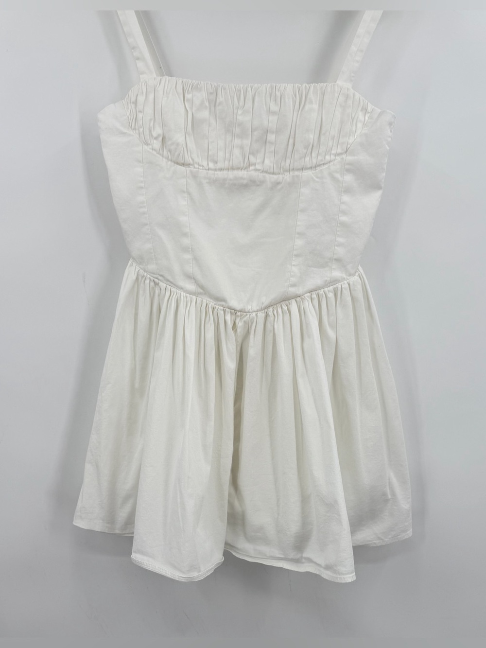 Zara White Cotton Corset babydoll mini Dress S summer vacation bridal drop waist - Picture 8 of 13